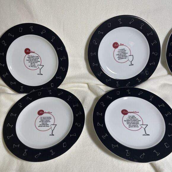 4-Pottery Barn "RETRO BAR" 8.25" Salad Plates Drink Recipes - Picture 1 of 4